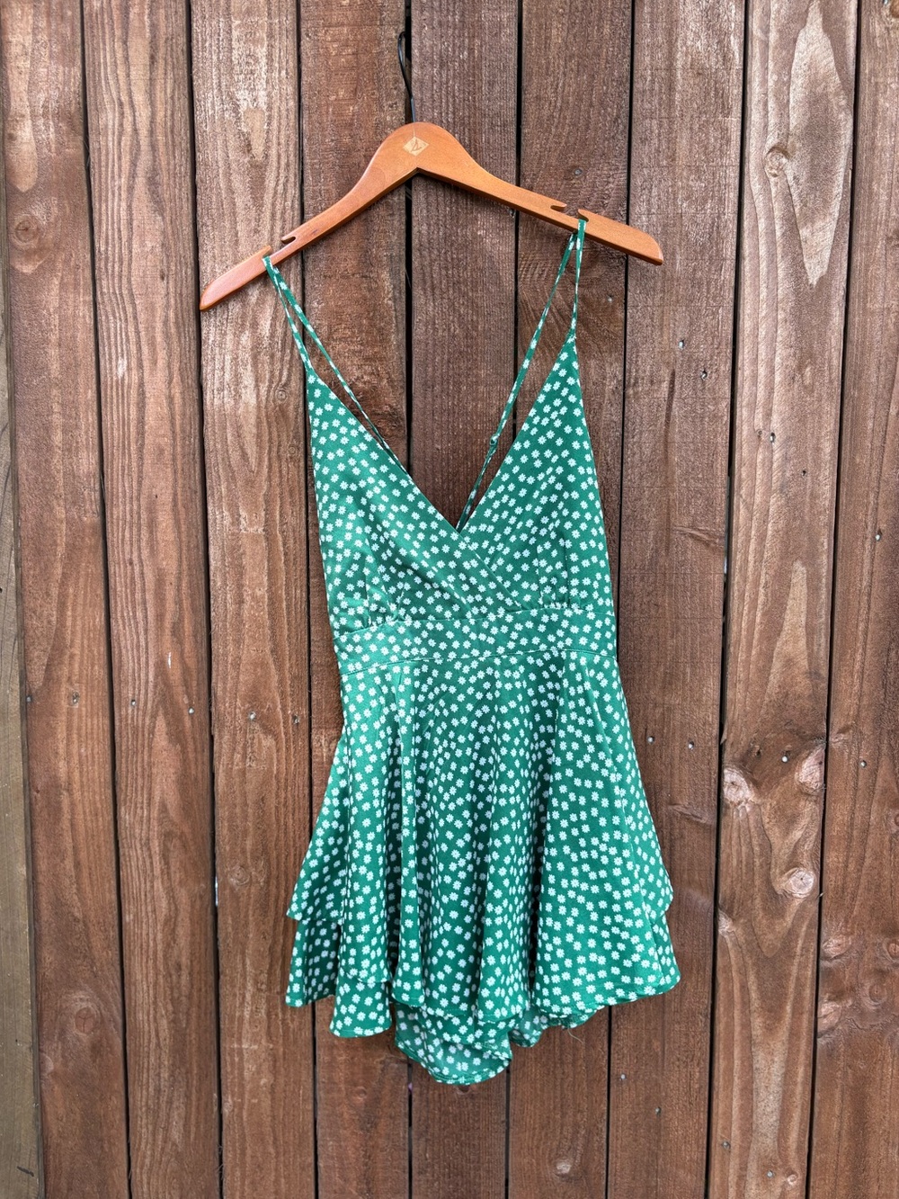 Nasty gal Emerald Green Ditsy Floral Flounce Romper